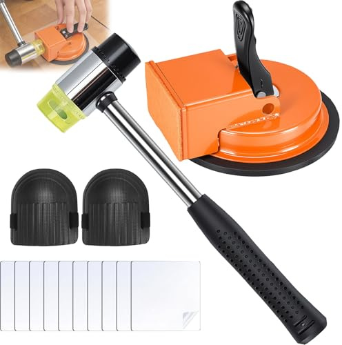 Werkzeug zum Ausbessern von Bodenfugen, Bodenfugen-Reparaturset mit Gummihammer Bodenspalt Fixierwerkzeug 10 Wiederverwendbaren Klebepads und Knieschoner Saugnapf-Werkzeug Reparaturset