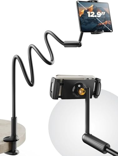 SAIJI 120cm Schwanenhals Tablet Halterung, Einhändig Verstellbare iPad Halterung fürs Bett, Kindle Halterung zum Lesen, Kompatibel mit iPad, iPhone, Fire & Allen Geräten von 4,7-12,7
