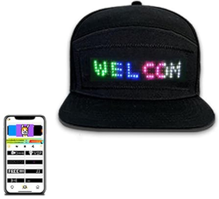 GUSHE Firewalky LED-Botschaft Hut, LED-Display Baseballkappe, LEDs Rolling Display Hat, Programmierbare Bluetooth Mobile APP Steuerung Hüte für Outdoor, Konzert, Karneval, Weihnachten, Bars, Clubs
