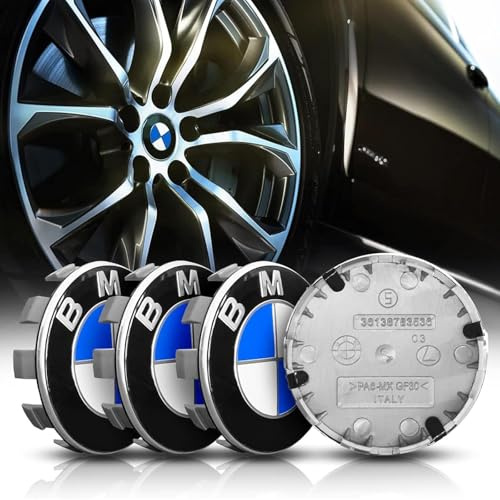 4 pièces Cache Moyeux pour BMW 68mm Cache Moyeu Aluminium+ABS Cache de Roue Centrale ABS Accessoires de Voiture