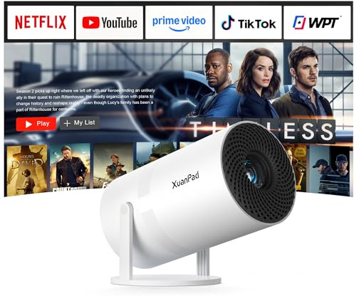 [Compatible with Netflix & Electric Focus] XuanPad Mini White Smart Projector 4K Support, WiFi & Bluetooth, Auto Keystone & Zoom, 210° Flexible Stand, Compatible with Laptop, iPhone, Smartphone