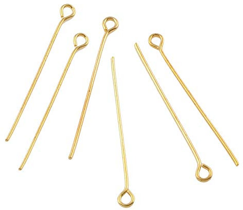 GOLD 3cm 500 Stk KETTELSTIFTE NADEL 30mm x 0,7 mm NIETSTIFTE ZUBEHÖR KOPFSTIFT METALL mit öse M319