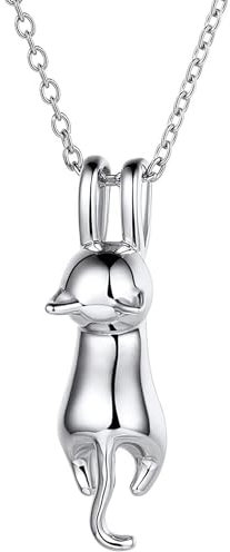 Iszie 925 Sterling Silver Sweet Little Cute Kitten 3D Cat Lover Pendant Necklace For Girls Women