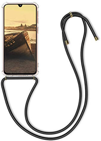 kwmobile Necklace Case kompatibel mit Samsung Galaxy A40 Hülle - Silikon Cover mit Handykette - Band Handyhülle Transparent Schwarz