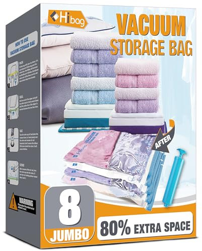 Vacuum Storage Bags Pack Of 8 Jumbo Space Saver Bags For Clothes With Pump (8Jumbo)
