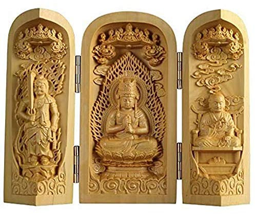 Holzschnitzerei Buddha Statue Buddha Statue Buddha Mini Sankai Buddha Fudo Myoo Mini Buddha Statue Guardian Monument Figur,Beige