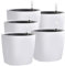 KINJOEK 5 Packs 7 Inch Self Watering Pot with Water Level Indicator, Modern Garden Decorative White Flower Pot, Flowers, African Violets, Succulents, White
