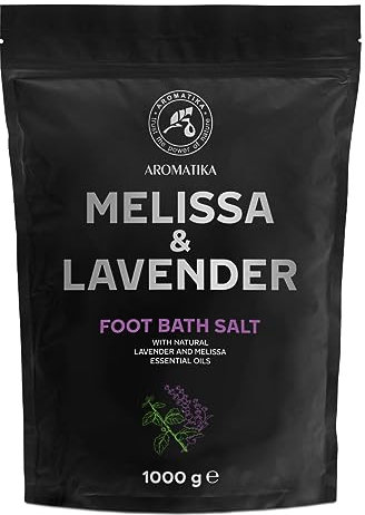 Fußbadesalz mit Meersalz und Ätherischem Lavendelöl & Melissenöl - 1kg/1000g - Pediküre Badesalz - Badezusatz mit Naturreinem Meersalz - Fußpflege für Müde Füße