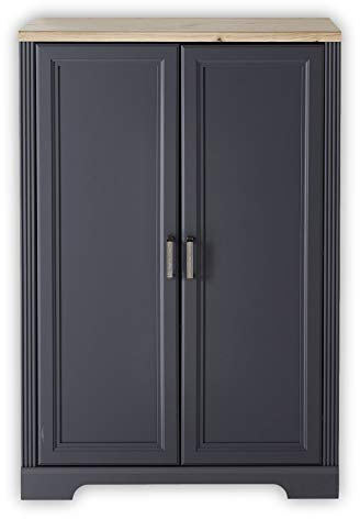 Stella Trading JASMIN Aktenschrank in Graphit, Artisan Eiche Optik - Büroschrank mit zwei großen Türen - Landhausstil Büromöbel Komplettset - 86 x 127 x 38 cm (B/H/T)