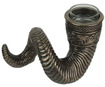 Veronese Design 11,4 cm hoch Nordic Viking Ram Horn Teelichthalter Kaltguss Bronzeharz Skulptur