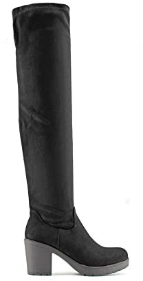 MODELISA - Bota De Caña Alta Tacón Ancho Plataforma Mujer (Negro, numeric_36)