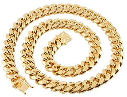 ANAZOZ Halskette Edelstahl Herren 56 cm, Hip Hop Kette Herren Ohne Anhänger 10mm Breit Panzerkette Gold