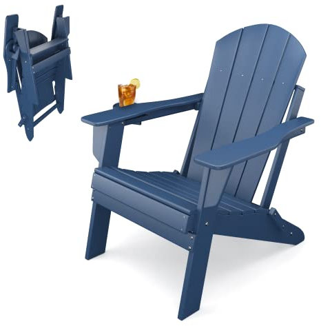 Sleek Space Faltbarer Adirondack-Stuhl für den Garten,Terrasse oder Balkon - Armlehnen & Becherhalter - Witterungsbeständig - Langlebige Möbel für Strand, Pool, Veranda (Marineblau)