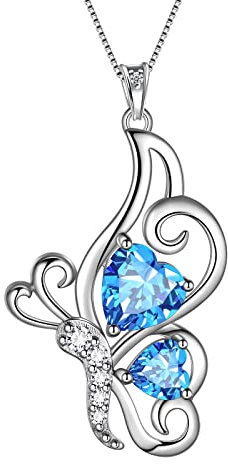Aurora Tears Blaue Schmetterlings-Herz-Halskette Frauen 925 Sterlingsilber Tierschmetterlinge März erstellt Aquamarin Schmuck DP0307M