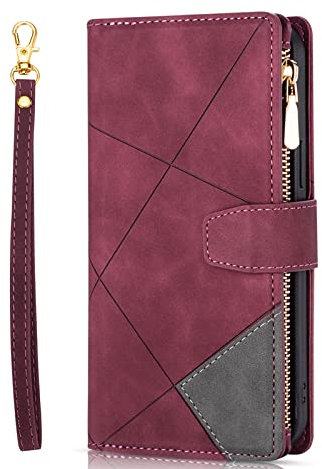 ZCDAYE Hülle für Google Pixel 6a Multifunktionale Google Pixel 6a (6.1 inch) Handytasche mit 9 Kartenfächer, PU Leder Google Pixel 6a Handyhülle mit Reißverschluss Schutzhülle Hülle, Rot
