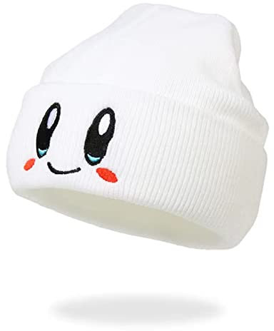 Wellcalmly Anime Kirby Beanie Beanie Strickmützen Lustige Beanie Mütze Winter Skifahren Slouchy Warm Cap Weiche Kopfbedeckung für Männer Frauen, Weiss/opulenter Garten, Einheitsgröße