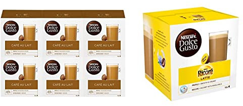 Nescafé Dolce Gusto Café au Lait - Café - 96 Capsules (Pack de 6 boîtes x 16) & Ricoré Latte - Café - 96 Capsules (Pack de 6 boîtes x 16)