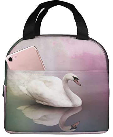 Lunch-Tasche mit Schwanen-Aufdruck, wiederverwendbar, isoliert, für Reisen, Arbeit, Schule, Picknick