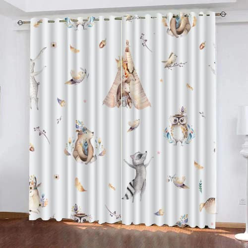 DICOIN Gardinen Kinderzimmer Mädchen Junge Motiv Waldtier Fuchs Vorhang Blickdicht Ösen 2Er Set-160X140Cm(Hxb)/160X70Cm*2 -Isolierung Vorhang Polyester Blickdicht,A19