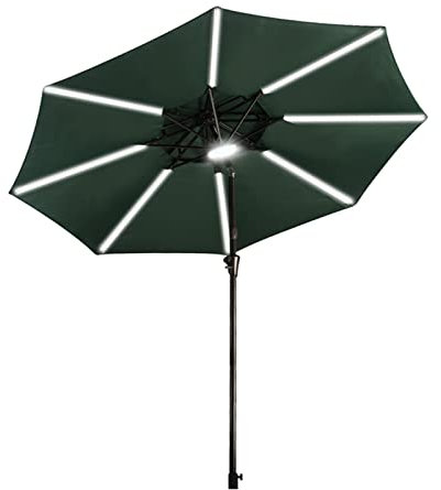 9ft(270cm) Sombrilla Excentrico con Luces LED Solar,Parasol Terraza con Manivela,Sombrilla de Playa Jardín Inclinación Flexible,Sombrilla Redonda Protección UV