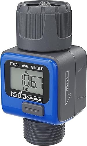 Caudalímetro digital para grifo o manguera. Rosca 3/4 Mide lo que gastas y ahorra agua cuando riegues tus plantas. Con varias funciones. Pila de botón incluida.
