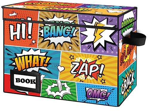 YNSZAS Collection Comic Storage Box, 15.8 X 7.8 X 11.8, Collapsible Short Box, Holds 160-180 Comics, Heavy Duty Protector Bin Container Holder Shelf (Colorful)