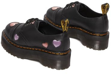 Dr. Martens Womens 1461 Quad Heart Leather Platform Shoe, Black, 9