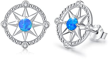 REDSUN Opal Ohrstecker für Frauen 925 Sterling Silber Kompass Ohrstecker mit blauem Opal Ohrringe hypoallergen Schmuck Geschenke für Frauen Mädchen