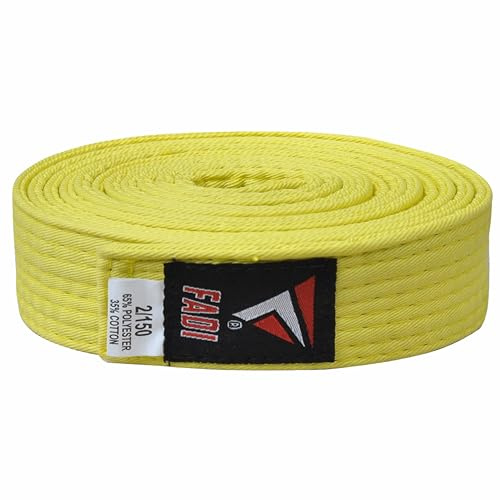 Fadi Sports Martial Arts Belt for Karate, Judo, Aikido and Taekwondo - Durable Cotton-Polyester Blend for Adults and Kids (Yellow, 2)