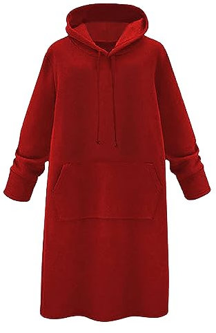AMhomely Hooded Long Sleeve Pocket Maxi Dress Plus Size Women's Hoodies Sweatshirt Pullover Sweaters Long Sleeve Pullover Jumper Tops Dress Jumper Loose Fit Sports Red 3XL