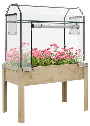 Outsunny Wooden Raised Planter with Plastic Greenhouse Cover and Bed Liner, Elevated Garden Bed for Vegetables, Flowers, Herbs, 115 x 60 x 165cm, Clear