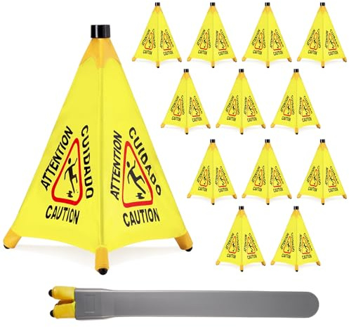 Chapou 12 cartelli pop-up per pavimento bagnato, con tubo di stoccaggio, 50,8 cm, segnali di sicurezza sul bagnato, per uso commerciale, per negozi commerciali, alimentari, ristoranti, servizi