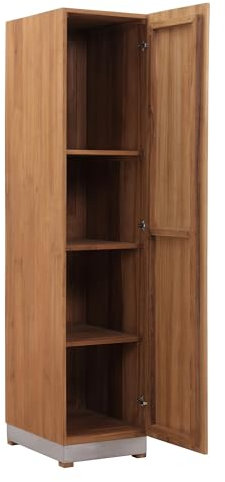 Teako Design Hochschrank Rivera mit Edelstahl Outdoorküche, 45 x 60 x 202 cm, FLEGT-Lizenziertes Teakholz, Küche, Robust und Langlebig, mit Einlegeböden, Hochwertige Outdoor Möbel