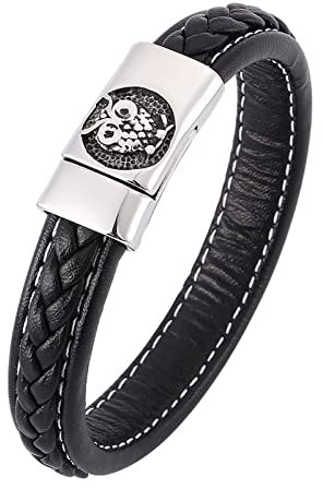 Wycian Armband Schwarz Jungen, Dad Armband Eule Lederarmband 16.5CM Rostfreier Stahl Wunderschöne Geschenkidee für Männer