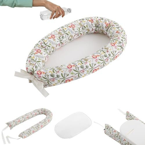 Cuna nido bebe recien nacido. Cojin nido con base impermeable, desenfundable y lavable 100% algodón hipoalergénico. Reductor cuna bebe con certificado Oeko-Tex (Safari in the Jungle) CoolDreams