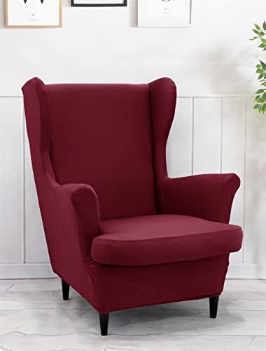 Hixingo 2-Teilig Ohrensessel Überzug, Mode Einfarbig Sesselbezüge, Abnehmbar Polyester Ohrensessel Bezug, für Wohnzimmer Schlafzimmer Hotel Sesselschoner (Weinrot)