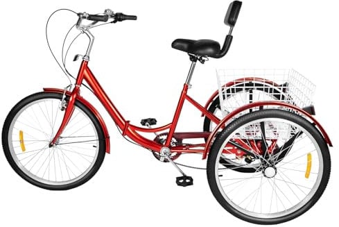 PINYELIN 24 Zoll 3-Rad Faltbar Dreirad Fahrrad, 7-Gang Cityfahrrad Tricycle Für Erwachsene, Klappbar Mit Einkaufskorb
