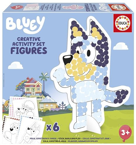 Educa - Bluey Coffret créatif 3 en 1 avec trois activités: peindre par numéros, créer 2 figures 3D à décorer et dessiner les personnages de la série Bluey à l'aide de pochoirs. + 3 ans (19887)