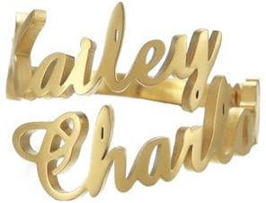 kkjoy Personalisierte Name Ring Edelstahl Customize Namen Versprechen Ring Einstellbare Paar Ring Familie Ringe Engagement Hochzeit Schmuck für Frauen Männer (Namensring 2 - Gold)