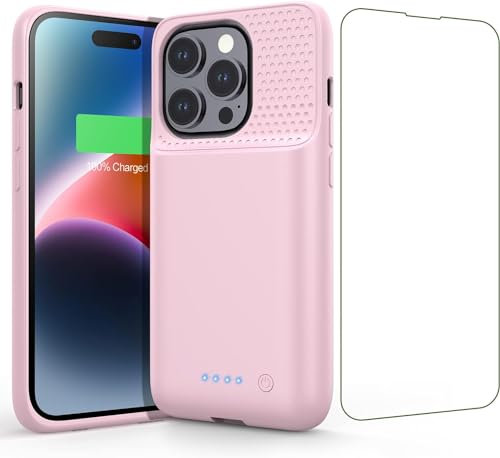 iPhone 14 Pro Battery Case, 7200mAh Smart Portable Rechargeable Charging Case, Pink