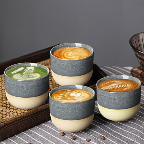 4 Stück Espressotassen Set 80ml Tassen Aus Steingut, Kleine Kaffeetassen Mini Espresso Tassen Mokkatassen Kaffeebecher Keramik Dickwandig Espressotassen Steingut Für Espresso, Tee, Geschenke, Kerze
