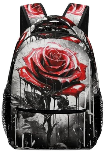 VesFy Rote Rose Blume Junge Rucksack Blume Schultaschen Verstellbare Gurte Buchtasche Rucksäcke Kinder Rucksäcke One Size