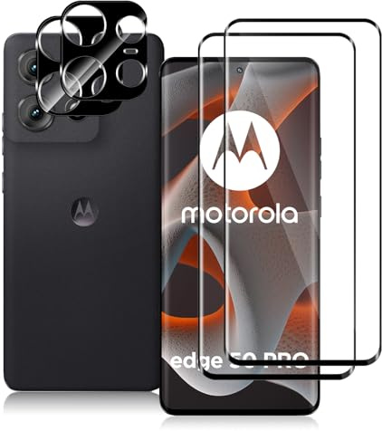 MiRowy [2 + 2 pieces Tempered Glass Film Compatible with Motorola Edge 50 Pro, Screen Protector + Camera Lens Protector Film, 9H Hardness Protector + HD Lens Screen Protector for Motorola Edge 50 Pro