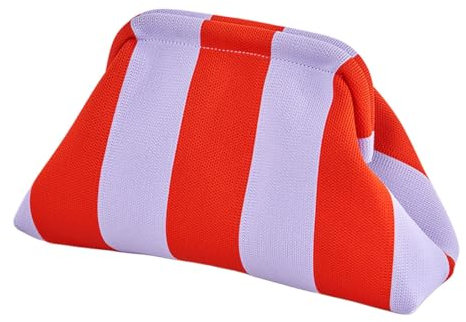 Yoeuxet Summer Stripe Crochet Bags Clutch for Women Beach Woven Color Block Dumpling Bags Purse, Red Purple Stripe, Classic