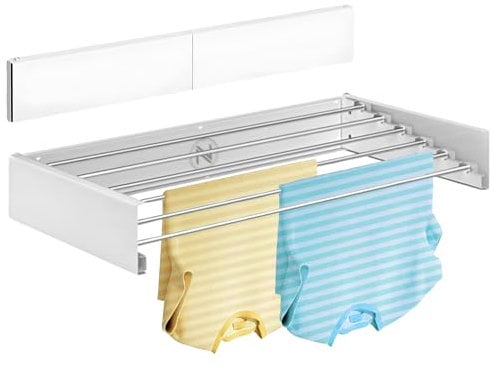 N 18.28 | Tendedero Extensible de Pared Retráctil | Compacto, Ahorra Espacio, 35 kg de Capacidad, 6 Varillas | Plegable para Interior o Exterior, 100cm | Aluminio y Acero Inoxidable | Blanco