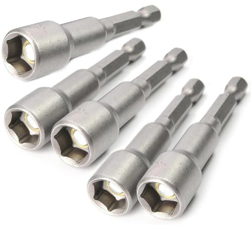 Fixinus Juego de 5 llaves de vaso magnéticas de 10 mm, 1/4 pulgadas hexagonales de 1/4 pulgadas, adaptador de tuerca, hexágono interior métrico para taladro o atornillador inalámbrico, 65 mm de