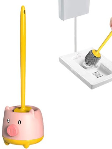 Schweinchen-Toilettenbürste und Halter | Badezimmer Langer Griff WC-Bürste | Niedliches Schweinchen Wandbehang WC-Bürstenhalter Set | Reiniger Effiziente Reinigung Toilettenbürste Set mit flexibel