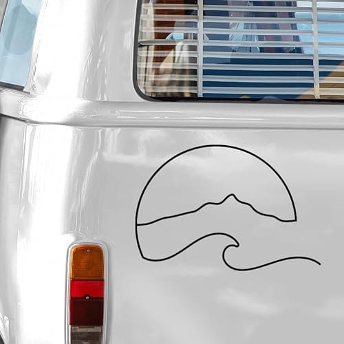 Camper-Van Aufkleber 'Halb Sonne Berge Welle' Design | Vielseitige Sticker für Camping, Reisejournale & Mehr | Hochwertiges Vinyl