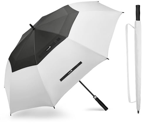 ZOMAKE Regenschirm Groß Sturmfest,XXL Großer Golf Umbrella Sturmfester Automatik,Schirm Windfest Schwarz,Golfschirm Stabil für Herren Damen 2 Personen(Schwarz-Weiß)
