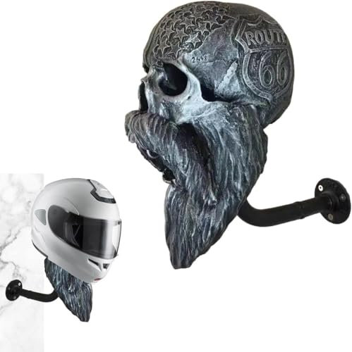 Motorcycle Skull Helmet Holder, Wall Mounted Helmet Display Rack Helmet Storage for Motorcycle Helmets Baseball Detachable Resin Crafts for Ghost Head wall Decor(Silver)